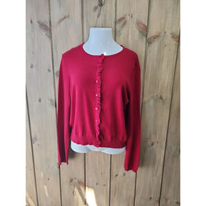 Ann Taylor LOFT Red Cotton Blend Button Up Cardigan Sweater Large